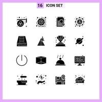 Modern Set of 16 Solid Glyphs Pictograph of archive drawer user lens aperture sharing affiliate Editable Vector Design Elements