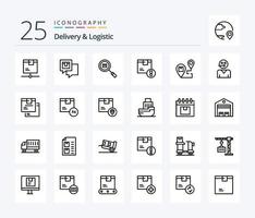 Delivery And Logistic 25 Line icon pack including delivery. achievement. message. search. find vector