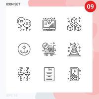 Pack of 9 Modern Outlines Signs and Symbols for Web Print Media such as sport fishing monitor decoy objects Editable Vector Design Elements