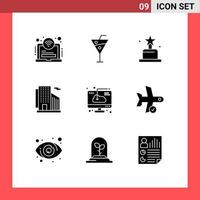 Modern Set of 9 Solid Glyphs and symbols such as download cloud award city office Editable Vector Design Elements