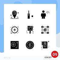 Group of 9 Modern Solid Glyphs Set for paint target avatar management performance Editable Vector Design Elements