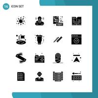 Group of 16 Solid Glyphs Signs and Symbols for goal business coding note book Editable Vector Design Elements