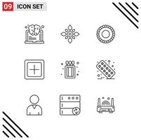 Pictogram Set of 9 Simple Outlines of plus increase hindu create mala Editable Vector Design Elements