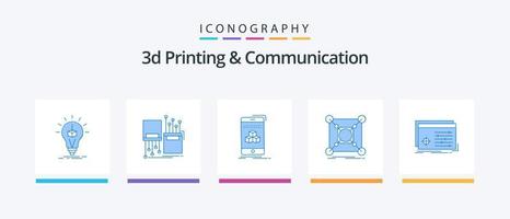 3d impresión y comunicación azul 5 5 icono paquete incluso datos. centro. carril. base. teléfono inteligente creativo íconos diseño vector