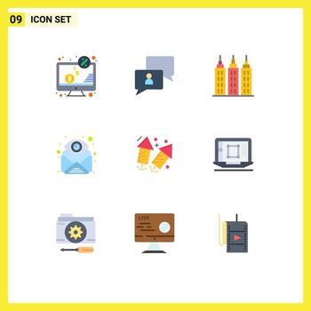 Set of 9 Vector Flat Colors on Grid for firework find user eye attachment Editable Vector Design Elements