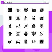 Set of 25 Vector Solid Glyphs on Grid for javascript management image folder data Editable Vector Design Elements