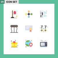 Pictogram Set of 9 Simple Flat Colors of drop diploma food certificate interior Editable Vector Design Elements