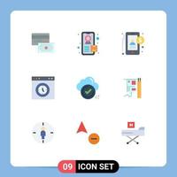 9 Flat Color concept for Websites Mobile and Apps cloud tick user ok speedometer Editable Vector Design Elements