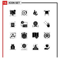 16 Universal Solid Glyph Signs Symbols of gym dumbbell justice balance coins Editable Vector Design Elements