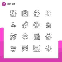 Pictogram Set of 16 Simple Outlines of target man creative up arrow Editable Vector Design Elements