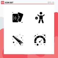 4 Universal Solid Glyph Signs Symbols of hobbies saw exercise health cutter Editable Vector Design Elements