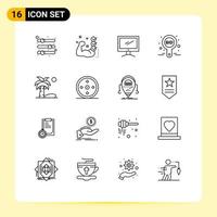 Universal Icon Symbols Group of 16 Modern Outlines of bid bid routine pc device Editable Vector Design Elements