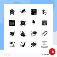 16 Universal Solid Glyphs Set for Web and Mobile Applications c faucet cloud water hand Editable Vector Design Elements