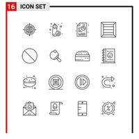 Pack of 16 creative Outlines of racket stop process forbidden product Editable Vector Design Elements