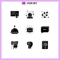 Pack of 9 creative Solid Glyphs of chat solution wheat puzzle box Editable Vector Design Elements