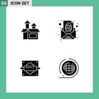 Group of 4 Solid Glyphs Signs and Symbols for management rolling product letter bread Editable Vector Design Elements