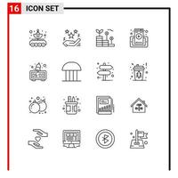 Modern Set of 16 Outlines and symbols such as cell mobile present web page investment Editable Vector Design Elements