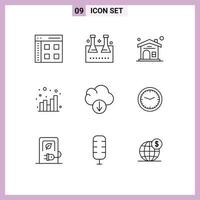 Set of 9 Modern UI Icons Symbols Signs for cloud seo lab glassware chart real estate Editable Vector Design Elements