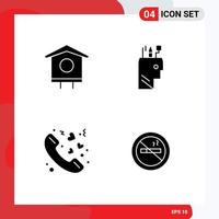 Pack of 4 creative Solid Glyphs of house love spring head valentine Editable Vector Design Elements