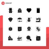 16 Creative Icons Modern Signs and Symbols of sheild machine network report like Editable Vector Design Elements