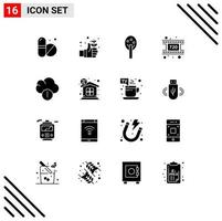 16 Universal Solid Glyphs Set for Web and Mobile Applications finance data summer cloud video Editable Vector Design Elements