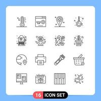 Universal Icon Symbols Group of 16 Modern Outlines of fashion accessorize optimization medical location Editable Vector Design Elements