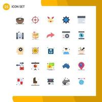 Mobile Interface Flat Color Set of 25 Pictograms of website tabs cute web world Editable Vector Design Elements