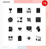 16 User Interface Solid Glyph Pack of modern Signs and Symbols of fabrication abstract search smartphone security Editable Vector Design Elements