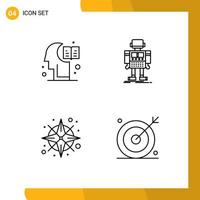 4 Thematic Vector Filledline Flat Colors and Editable Symbols of brain compass knowledge robot navigation Editable Vector Design Elements