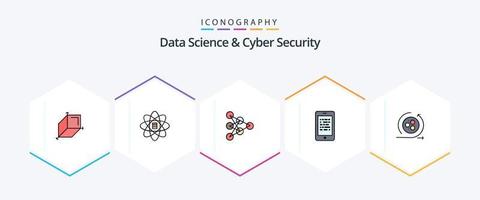 Data Science And Cyber Security 25 FilledLine icon pack including modeling. secure. learning. data. mobile vector