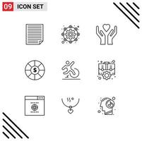 Modern Set of 9 Outlines and symbols such as comfort business working dollar coin Editable Vector Design Elements