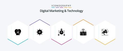 Digital Marketing And Technology 25 Glyph icon pack including atoumation. marketing. bulb. user engagement. engagement vector