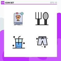 Group of 4 Filledline Flat Colors Signs and Symbols for book food rule fork shopping Editable Vector Design Elements