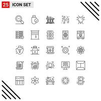 Pack of 25 Modern Lines Signs and Symbols for Web Print Media such as arts music hardware federal banking Editable Vector Design Elements