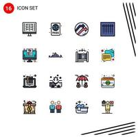 Mobile Interface Flat Color Filled Line Set of 16 Pictograms of wish list code pool barcode data Editable Creative Vector Design Elements