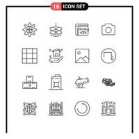 Set of 16 Vector Outlines on Grid for layout ui wallet basic camera Editable Vector Design Elements