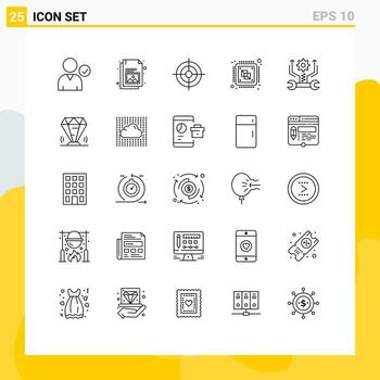 moderno conjunto de 25 líneas pictografía de engranaje procesador Finanzas Procesando chip editable vector diseño elementos