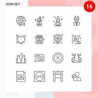 User Interface Pack of 16 Basic Outlines of match camping chinese emotions bleeding heart Editable Vector Design Elements