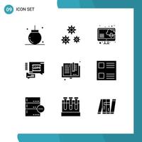 Pack of 9 Modern Solid Glyphs Signs and Symbols for Web Print Media such as education back to school service security chat gdpr Editable Vector Design Elements