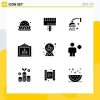 User Interface Pack of 9 Basic Solid Glyphs of coffee party bathroom celebration shower Editable Vector Design Elements