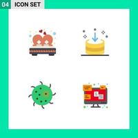 Set of 4 Modern UI Icons Symbols Signs for bed interface married down biology Editable Vector Design Elements