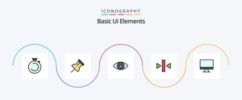 Basic Ui Elements Line Filled Flat 5 Icon Pack Including computer. back. app. pause. mobile vector