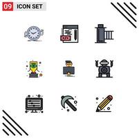 Pictogram Set of 9 Simple Filledline Flat Colors of hacker trophy cinema carnival reel Editable Vector Design Elements