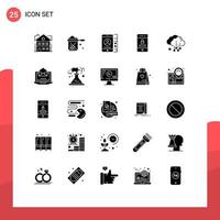 25 Universal Solid Glyphs Set for Web and Mobile Applications cloud security stewpot protection phone Editable Vector Design Elements