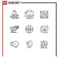 Modern Set of 9 Outlines and symbols such as world development direction develop analysis Editable Vector Design Elements