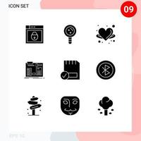 Pictogram Set of 9 Simple Solid Glyphs of engineer construct genetic build love Editable Vector Design Elements