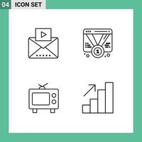 móvil interfaz línea conjunto de 4 4 pictogramas de mensaje televisión vídeo promoción medios de comunicación editable vector diseño elementos