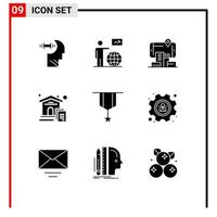 Set of 9 Modern UI Icons Symbols Signs for badge document go house audmented Editable Vector Design Elements