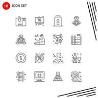 Set of 16 Modern UI Icons Symbols Signs for massage globe monitor ribbon white Editable Vector Design Elements