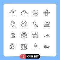 16 User Interface Outline Pack of modern Signs and Symbols of horror education infected map traffic Editable Vector Design Elements